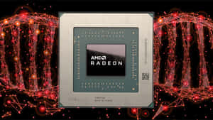 AMD Radeon GPU晶片被發光的紅色DNA結構包圍。