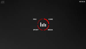 一個深灰色紋理背景，帶有紅色圓形圖案和白色文字，寫著 PRO CORE SPORT MEDIA。
