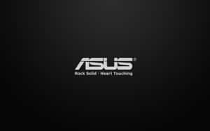 ASUS 品牌標誌，附有標語 Rock Solid Heart Touching，位於深色紋理背景上。