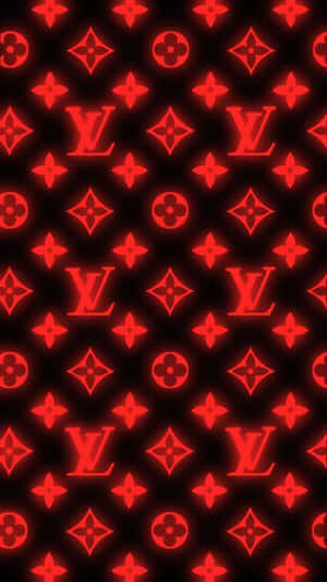 紅色 Louis Vuitton 字母組合圖案喺黑色背景上嘅牆紙