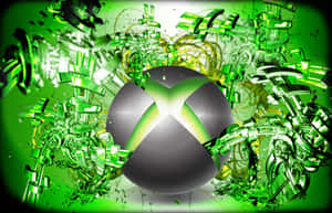 Xbox標誌周圍環繞著破碎的綠色玻璃碎片。 — Xbox GIF 壁紙