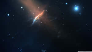 在遙遠的恆星之間，帶有發光橙色和藍色雲彩的鮮豔宇宙星雲。