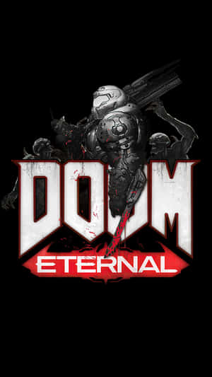 Doom Eternal 遊戲標誌，裝甲惡魔獵人手持霰彈槍。