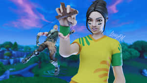 Fortnite角色在黃昏天空背景下用繩子操控人偶。