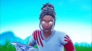 Fortnite角色在明亮的戶外場景中拿著藍圖。