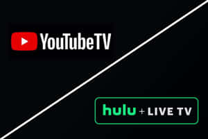 YouTube TV 和 Hulu Live TV 標誌被白色對角線分隔。