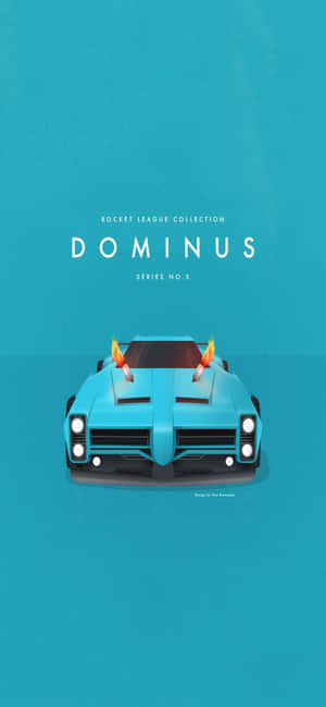 藍綠色的Rocket League Dominus賽車，在藍綠色背景上帶有火焰排氣管。