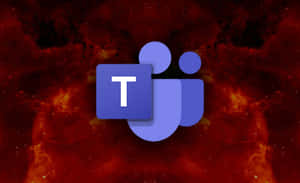 Microsoft Teams 標誌位於充滿活力的宇宙星雲中央，帶有紅色和橙色的雲層。