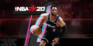 NBA 2K20封面，展示一位邁阿密熱火球員運球。