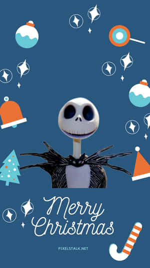 Jack Skellington 在藍色背景上以節日圖標慶祝聖誕節。