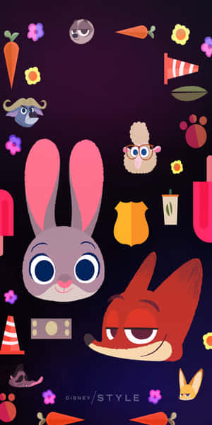 動物方程式角色 Judy Hopps 和 Nick Wilde，伴隨著散落的胡蘿蔔和警察物品。