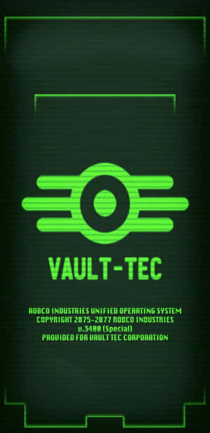 在黑暗的數碼屏幕上發光的綠色Vault-Tec標誌和文字。 — Galaxy S10 壁紙