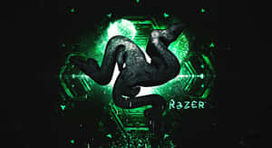 在黑暗數碼隧道中發光的綠色Razer標誌