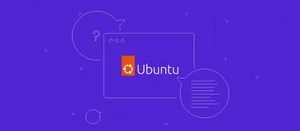 Ubuntu 標誌在數位介面中,帶有對話氣泡,背景為紫色