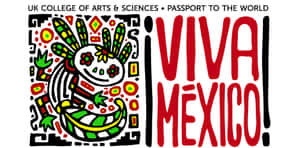 Viva Mexico 標誌，帶有彩色糖骷髏頭和粗體紅色文字。