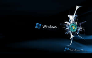 Windows 7 標誌以藍色光效穿透玻璃。