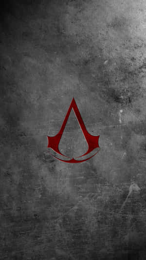 紅色 Assassin's Creed 標誌在紋理灰色混凝土背景上。