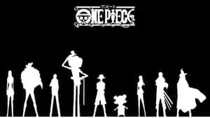 One Piece 動畫角色以白色剪影形式呈現，背景為黑色。