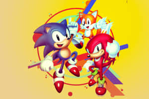 色彩繽紛的動漫風格 Sonic、Tails 和 Knuckles 充滿活力地擺出姿勢。