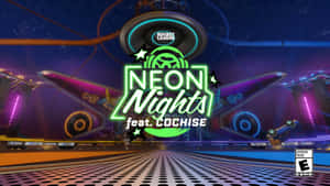 Neon Nights 火箭聯盟活動，在未來主義競技場中帶有發光的紫色和藍色燈光。 — 火箭聯盟 GIF 壁紙