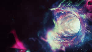 在深空中以霓虹色彩發光的充滿活力的宇宙蟲洞。