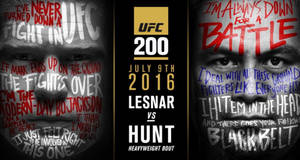 UFC 200海報，包含戰士語錄和活動詳情。