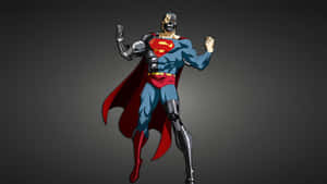 Cyborg Superman 眼睛發光，機械肢體，擺出英雄姿勢。