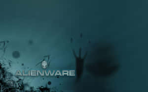 Alienware標誌，一隻陰影般的手在深藍綠色背景上伸向外星人頭。