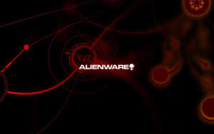 Alienware 標誌在黑色背景上帶有發光的紅色科技線條