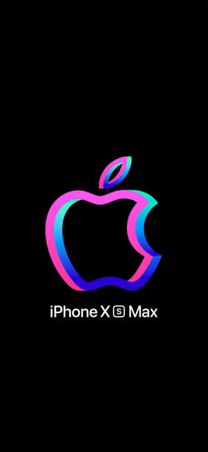 Apple標誌帶有粉紅色、藍色和藍綠色漸變在黑色背景上，並有iPhone Xs Max文字。 — Pixel 10 Pro 壁紙