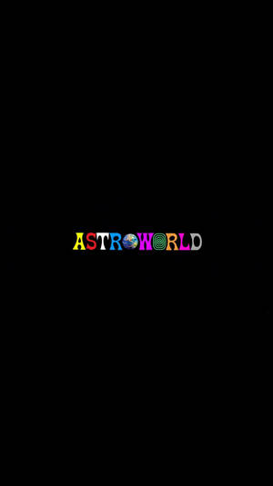 色彩繽紛的「ASTROWORLD」標誌，黑色背景上以地球儀取代 O