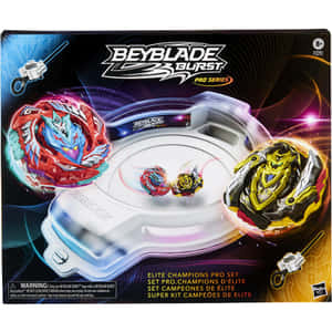 Beyblade陀螺在競技場上戰鬥，帶有發光能量效果。