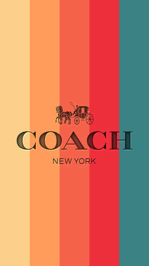 Coach New York 標誌，帶有馬和馬車，位於彩色垂直條紋上。