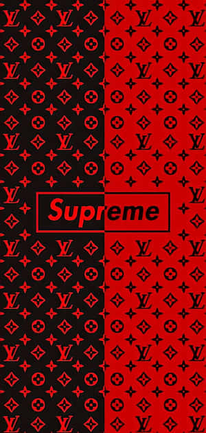紅黑Supreme和LV字母組合圖案牆紙。