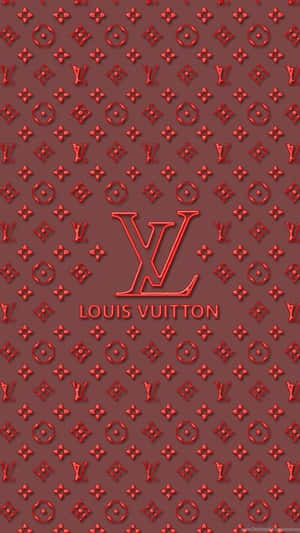 紅色 Louis Vuitton 字母組合圖案壁紙，帶有壓花標誌和品牌名稱。