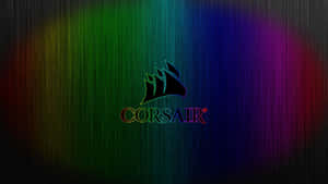 拉絲金屬紋理背景上帶有彩虹輪廓的 Corsair 標誌