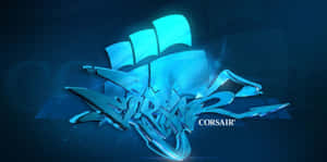 發光藍色Corsair遊戲標誌，在深色背景上具有銳利的金屬設計