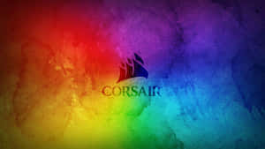 Corsair 標誌在彩色水彩彩虹背景上