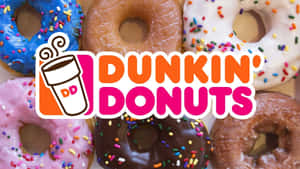 Dunkin' Donuts標誌與背景中的各種甜甜圈。