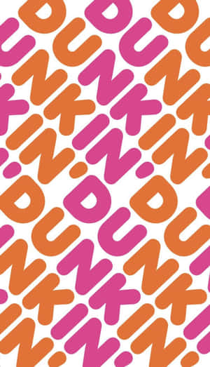 在白色背景上，粉紅色和橙色的Dunkin'標誌圖案。