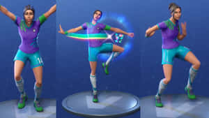 Fortnite角色在圓形平台上發光跳舞。