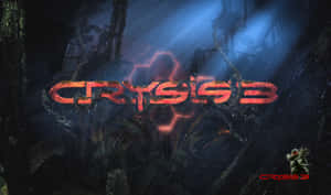 Crysis 3 遊戲標誌在黑暗叢林中發出紅色光芒，帶有藍色光束。 — 寒冷 壁紙