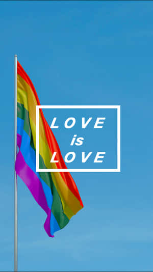 彩虹驕傲旗飄揚，帶有「LOVE is LOVE」文字疊加。