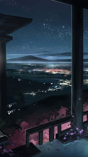 從木製陽台欣賞星空夜景，下方城市燈光閃爍。
