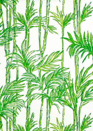 白色背景上重複繪製的綠色竹子植物。