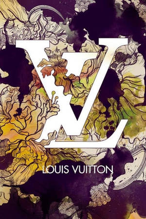 Louis Vuitton 標誌搭配暖色調抽象花卉背景。