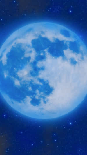一顆發光的藍色月亮，在繁星點點的夜空襯托下，伴隨著雲朵。 — 月色夜空 壁紙
