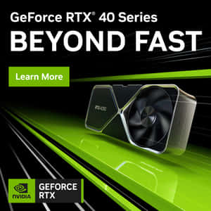 NVIDIA GeForce RTX 4090顯示卡在綠色軌道上奔馳，帶有「Beyond Fast」文字。