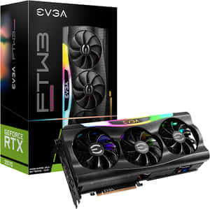 EVGA GeForce RTX 3070 FTW3 Ultra 顯示卡配備 RGB 燈光及零售盒。