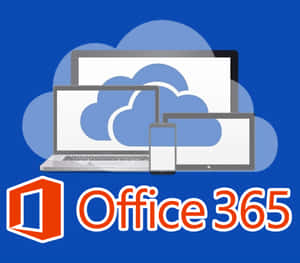 Office 365 標誌帶有雲端圖示，顯示在多個裝置上。